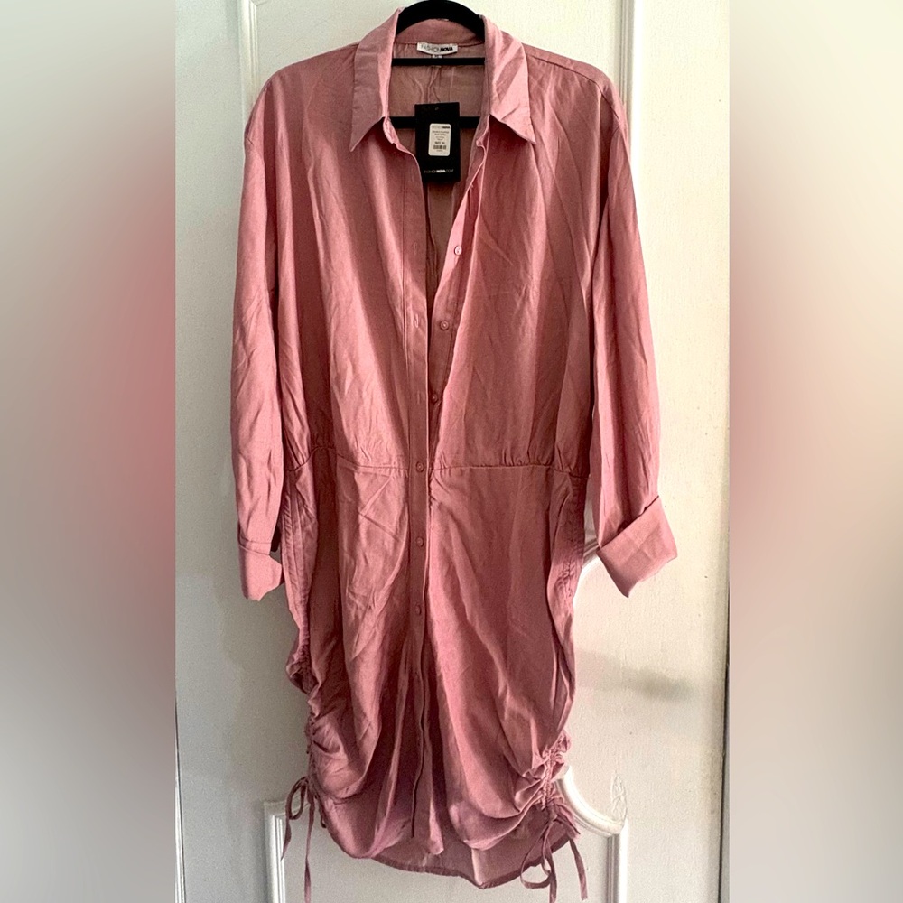 Dusty Rose Button-Up Shirt Dress